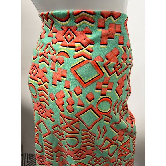LuLaRoe XL Pencil Skirt With Geometric Coral & Mint Print - Picture 2 of 16